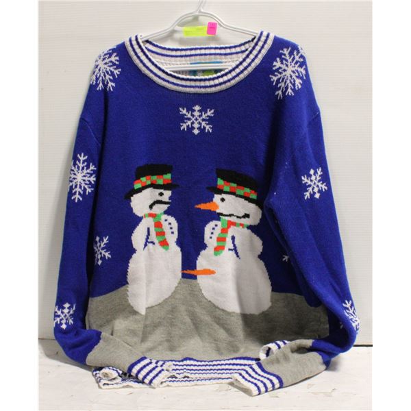 MENS XL 2 SNOWMAN UGLY CHRISTMAS SWEATER