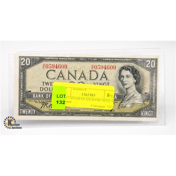 1954 CANADIAN $20 BANK NOTE N/E 0594609