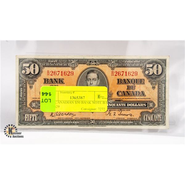 1937 CANADIAN $50 BANK NOTE B/H 2671629
