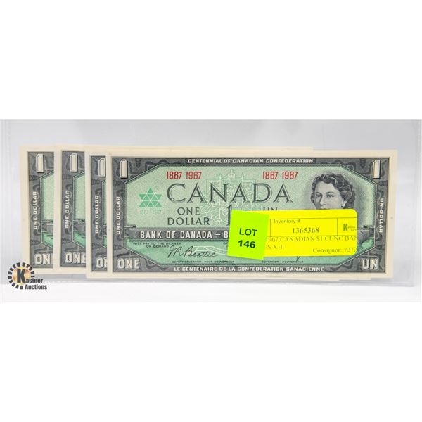 1867-1967 CANADIAN $1 CUNC BANK NOTES X 4