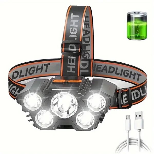 RECHARGEABLE 5 LED HEADLAMP: 4 MODES, WATERPROOF