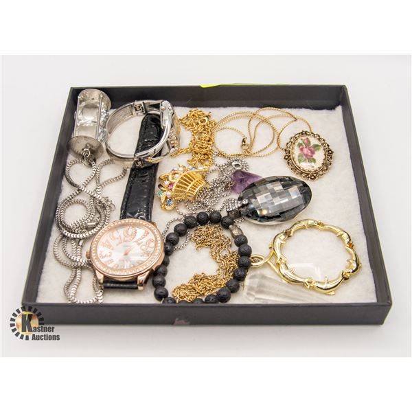 BOX WITH JEWELLERY - NECKLACES, BRACELETS,