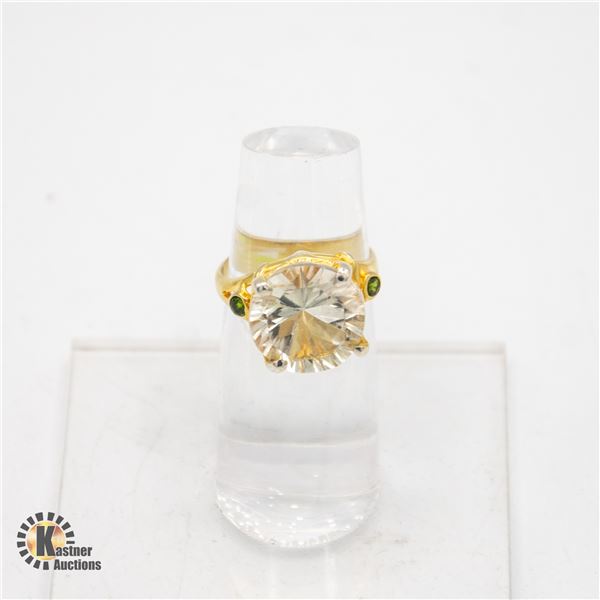 NATURAL GREEN AMETHYST .925 SILVER RING, SIZE 7.5