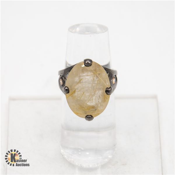 12CT RUTILATED QUARTZ GEM .925 SILVER RING SZ 7.5