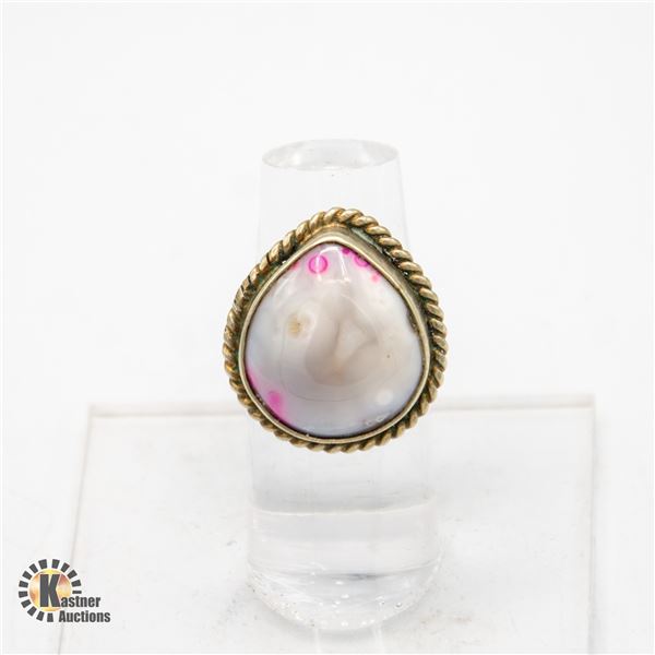 VINTAGE AGATE GEMSTONE STERLING SILVER RING
