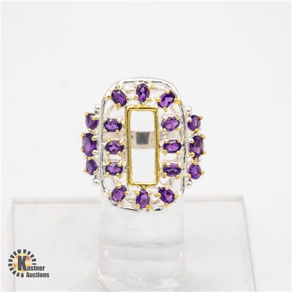 NATURAL AMETHYST GEM .925 SILVER RING, SIZE 7