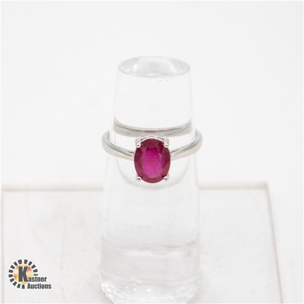 9X7MM RUBY GEMSTONE STERLING SILVER RING, SIZE 7