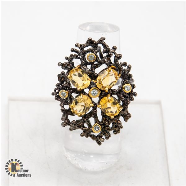 CITRINE GEMSTONE 925 SILVER RING, SIZE 8, ART DECO