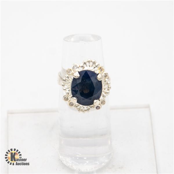 9CT+ BLUE SAPPHIRE GEMSTONE .925 SILVER RING