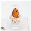 Image 1 : NATURAL AMBER 6CT AMBER .925 SILVER RING, SIZE 8.5