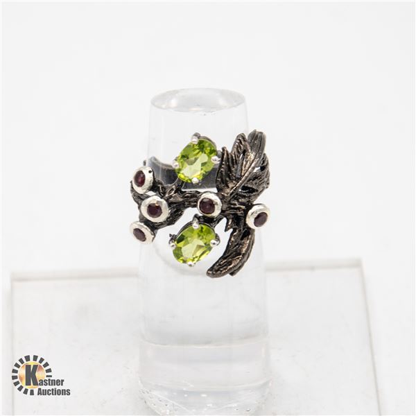 NATURAL PERIDOT GEM .925 SILVER RING, SIZE 6.5