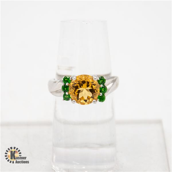 9MM CITRINE GEMSTONE .925 SILVER RING, SIZE 8