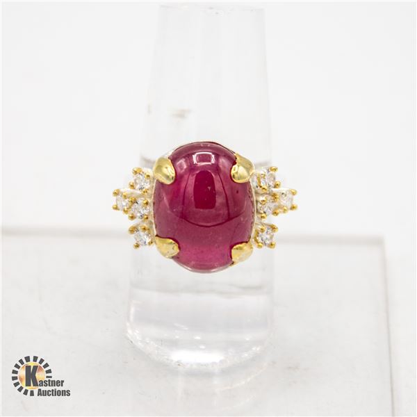 12CT RUBY GEMSTONE .925 SILVER RING, SIZE 8.75