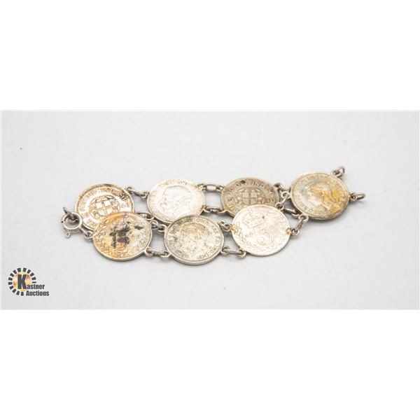 SILVER GREAT BRITAIN 3 PENCE COIN BRACELET