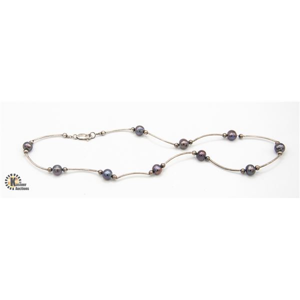 VINTAGE STERLING SILVER PEARL NECKLACE, 18 INCHES