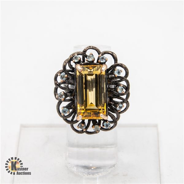NATURAL 17CT CITRINE GEM .925 SILVER RING, SIZE 7