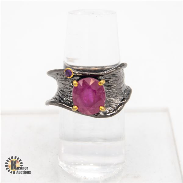 RED RUBY ART DECO GEMSTONE .925 SILVER RING