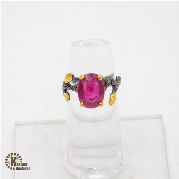 RED RUBY ART DECO GEMSTONE .925 SILVER RING
