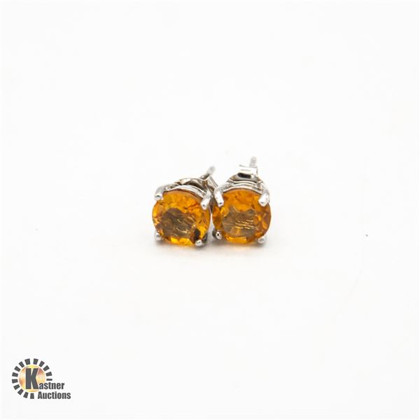 7MM CITRINE GEMSTONE .925 SILVER EARRINGS, NEW