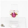 Image 1 : RED RUBY GEMSTONE STERLING SILVER RING, SIZE 7.5