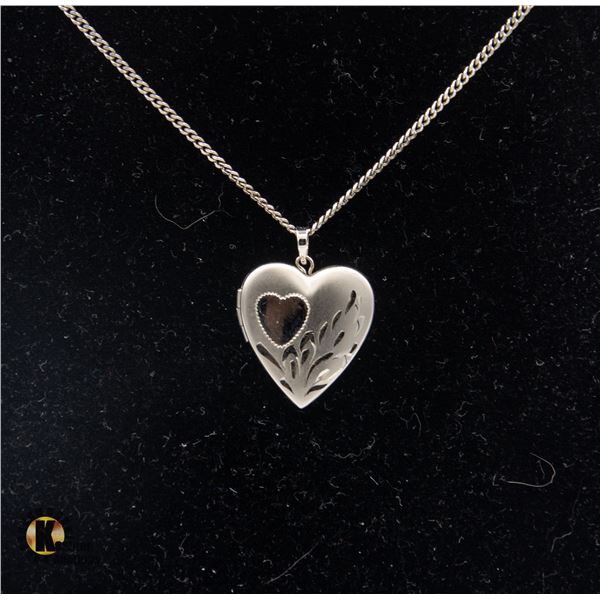 20" STERLING SILVER NECKLACE & HEART LOCKET