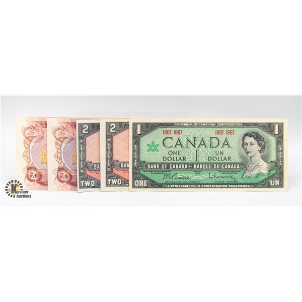 2 EA 1954 CANADIAN TWO DOLLAR BILLS: 2 EA
