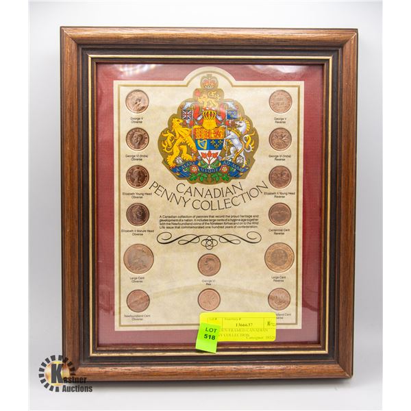 WOODEN FRAMED CANADIAN PENNY COLLECTION