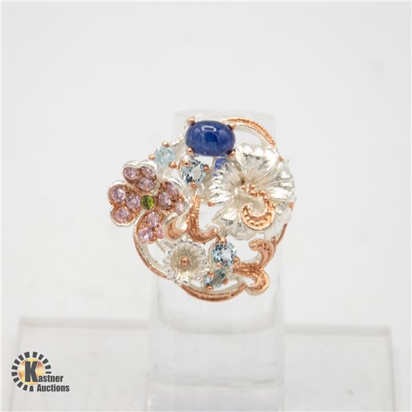 BLUE SAPPHIRE GEMSTONE .925 SILVER RING, SIZE 6
