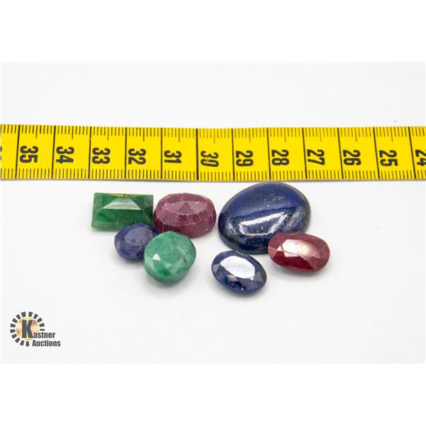 113CT GENUINE RUBY, EMERALD, SAPPHIRE, LAPIS GEMS