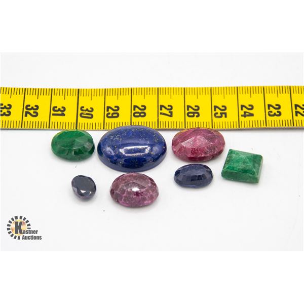 107CT GENUINE RUBY, EMERALD, SAPPHIRE, LAPIS GEMS