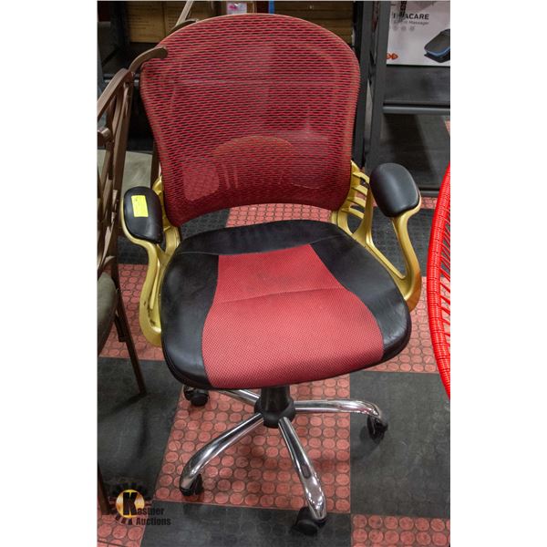 GOLD, RED & BLACK COMPUTER CHAIR WITH MESH