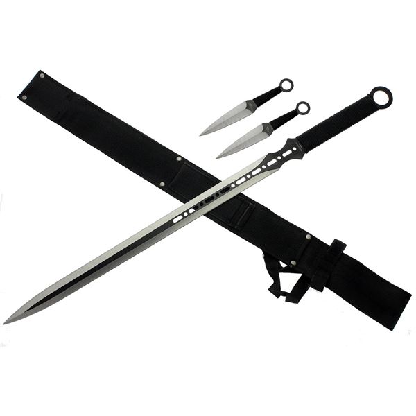 NEW STAINLESS STEEL SWORD AND THROWING KNIFE SET