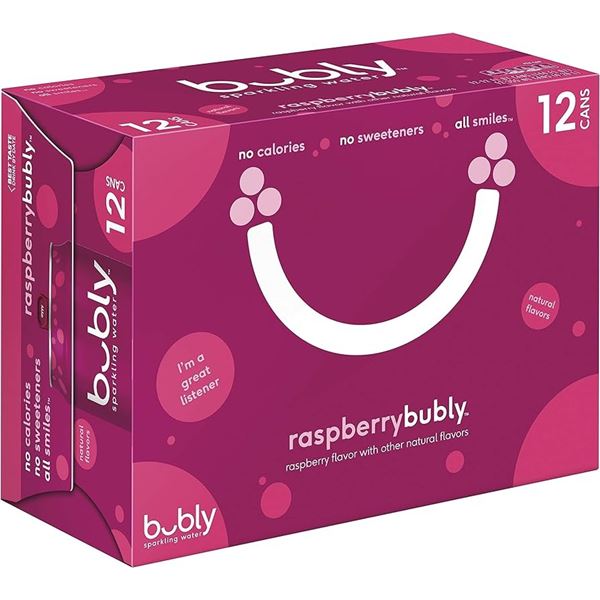 NEW 12 PACK BUBLY RASPBERRY SPARKLING WATER
