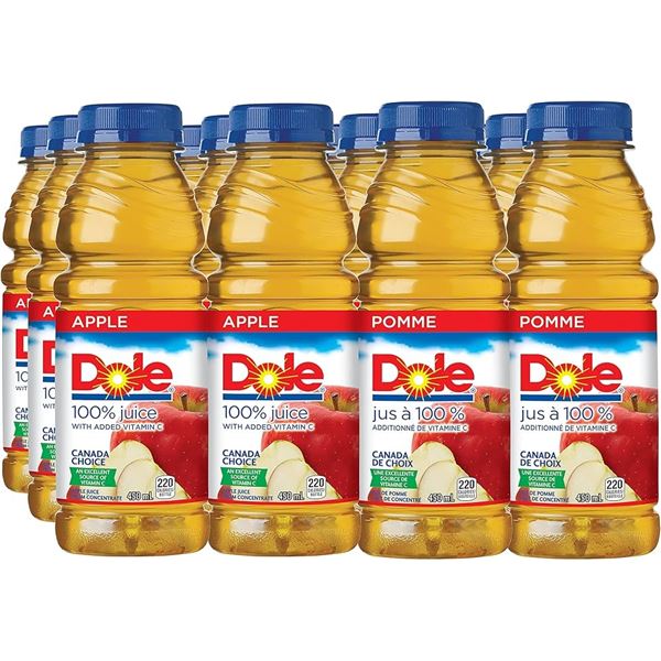 NEW 12 PACK DOLE 100% APPLE JUICE FROM CONCENTRATE