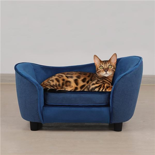 NEW BLUE VELVET PET BED SOFA FOR SMALL PETS