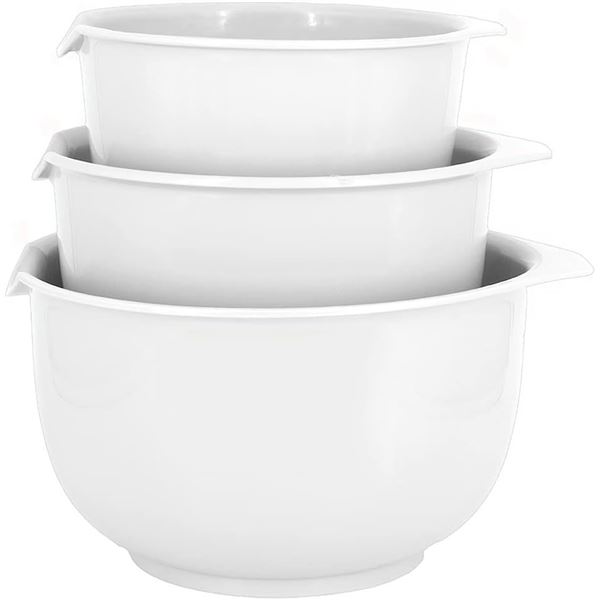 NEW 3PC WHWHITE MIXING BOWL SET WITH POUR SPOUTS