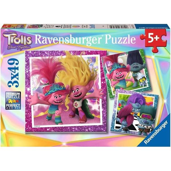 NEW TROLLS RAVENSBURGER PUZZLE 3 X 49 PCS