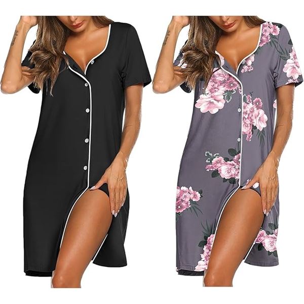 NEW EKOUAER WOMEN'S SHORT SLEEVE V NECK SLEEPSHIRT