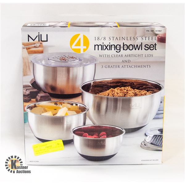 NEW MIU 4PC 18/8 ST. STEEL MIXING BOWL SET WITH