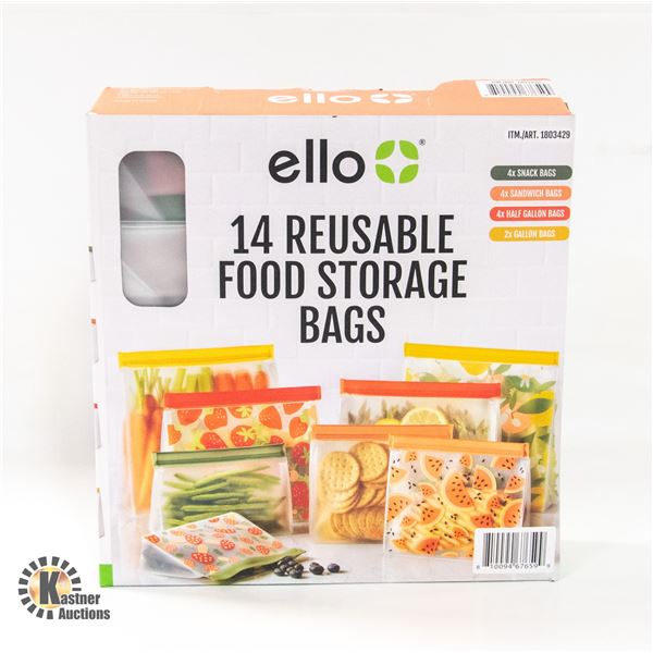 ELLO 14 REUSABLE FOOD STORAGE BAGS SET