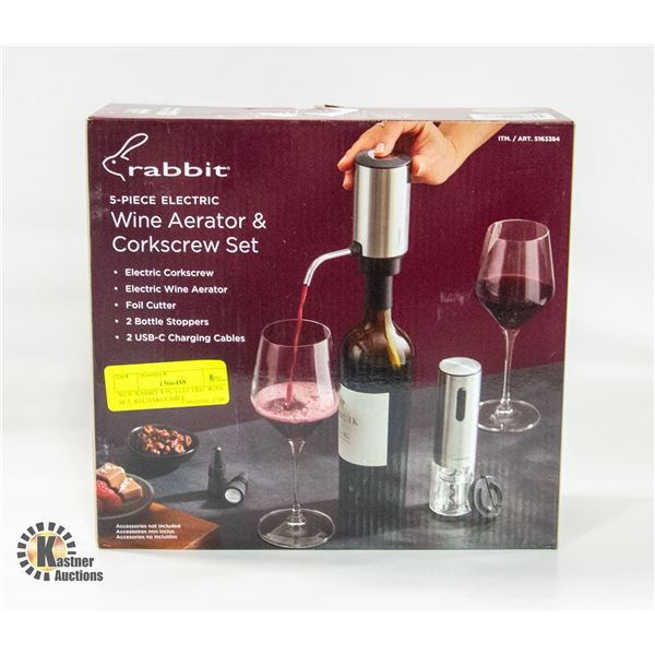 NEW RABBIT 8 PC ELECTRIC WINE SET, RECHARGEABLE