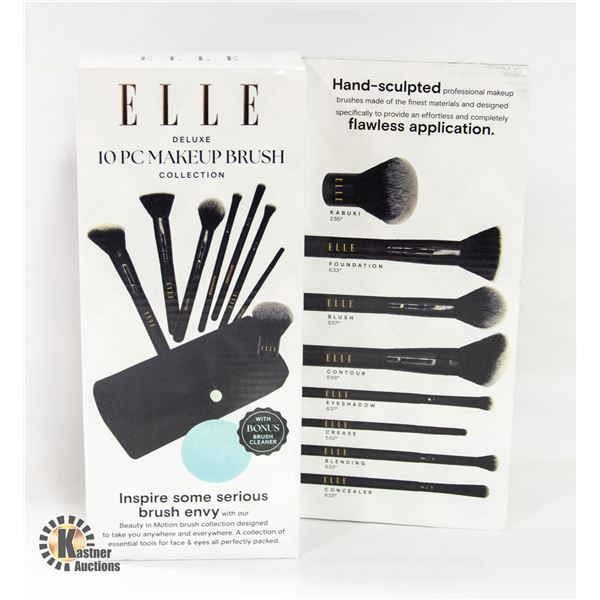 NEW ELLE DELUXE 10PC MAKEUP BRUSH COLLECTION