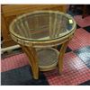 Image 1 : WOODEN WICKER GLASS ROUND TABLE