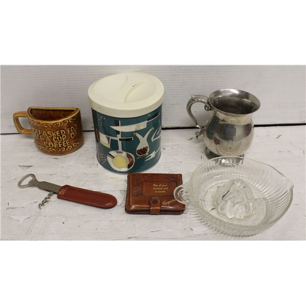 BOX VINTAGE COLLECTIBLES- PEWTER MUG,