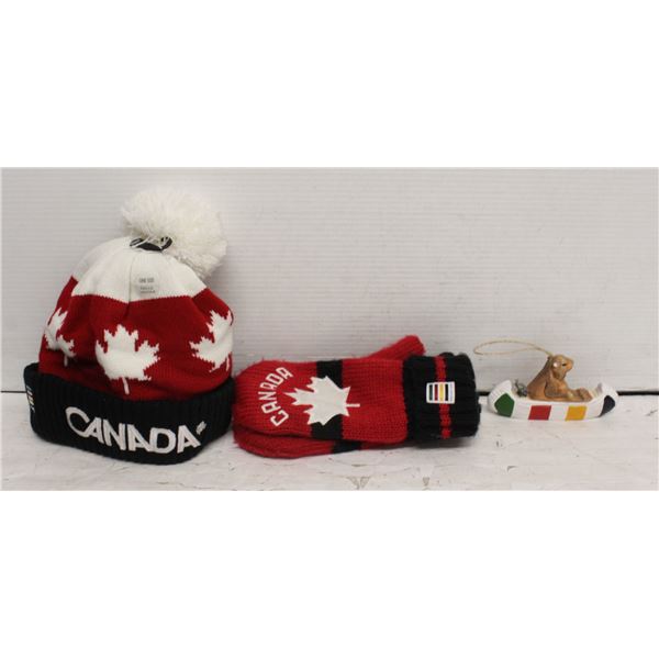 HUDSON BAY LOT W/ MITTS, BEAVER CANOE & NEW TOQUE