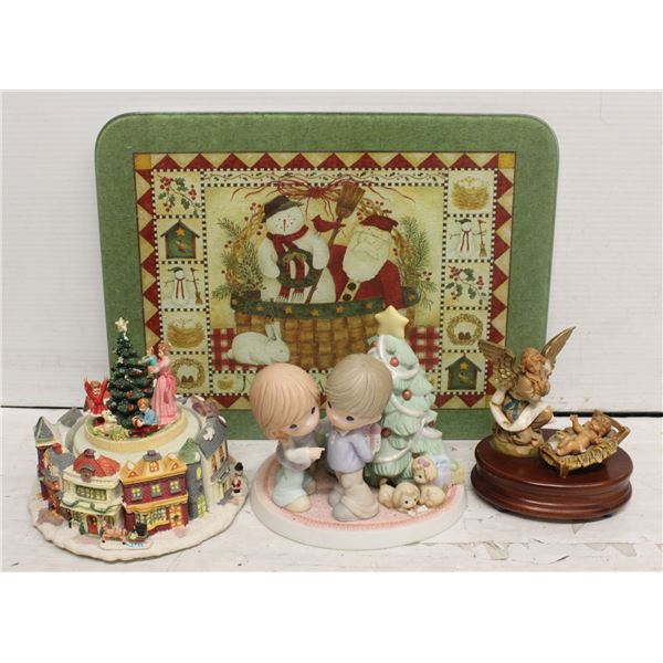 QTY 2 CHRISTMAS MUSIC BOXES & DECORATION LOT