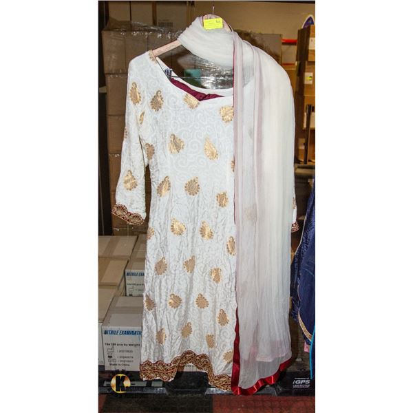 CREAM WITH GOLD AND BURGUNDY INDIAN LADIES