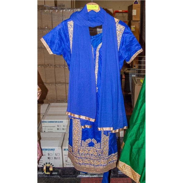 ROYAL BLUE AND GOLD INDIAN KAMEEZ PANT DRESS