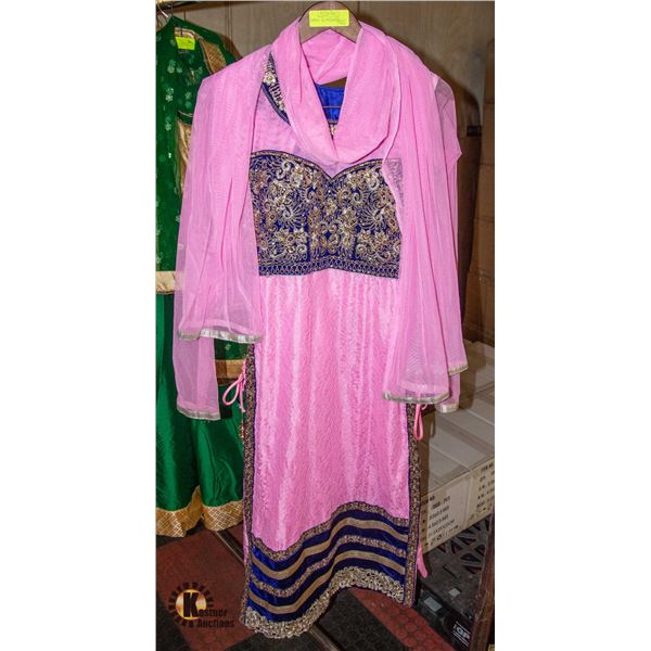 PINK WITH INDIGO AND GOLD INDIAN LADIES KAMEEZ