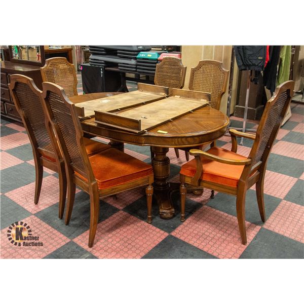 SOLID WOOD TABLE WITH 2 LEAFS AND 6 CHAIRS